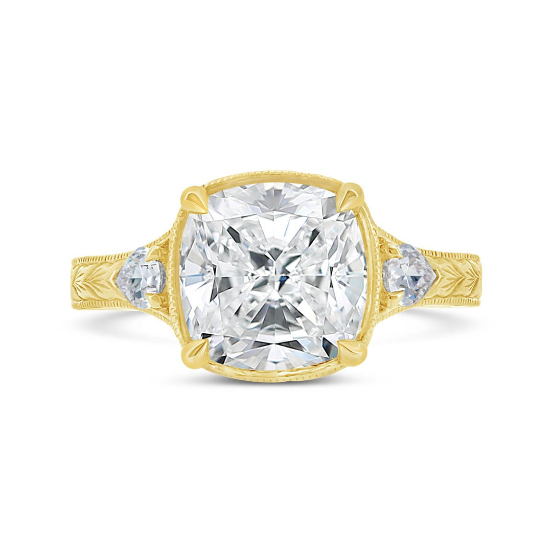 Engraved Flat Shank Diamond Engagement Ring