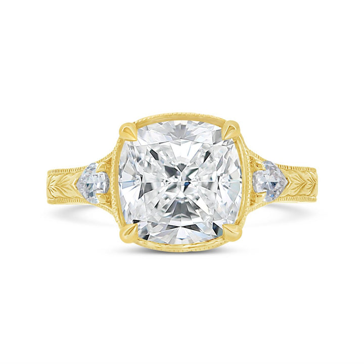 Engraved Flat Shank Diamond Engagement Ring