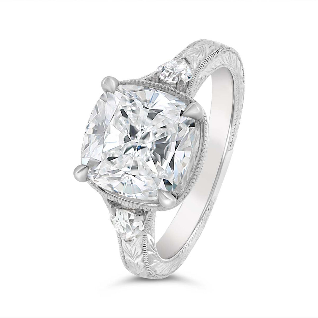 Engraved Flat Shank Diamond Engagement Ring