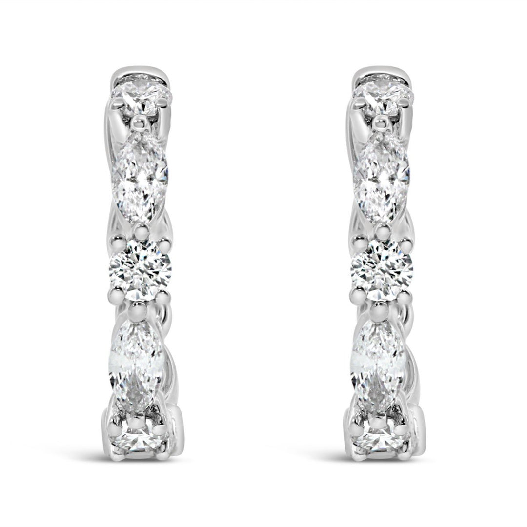 Alternating Round and Marquise Diamond Small Hoop Earrings - The Diamond Guys