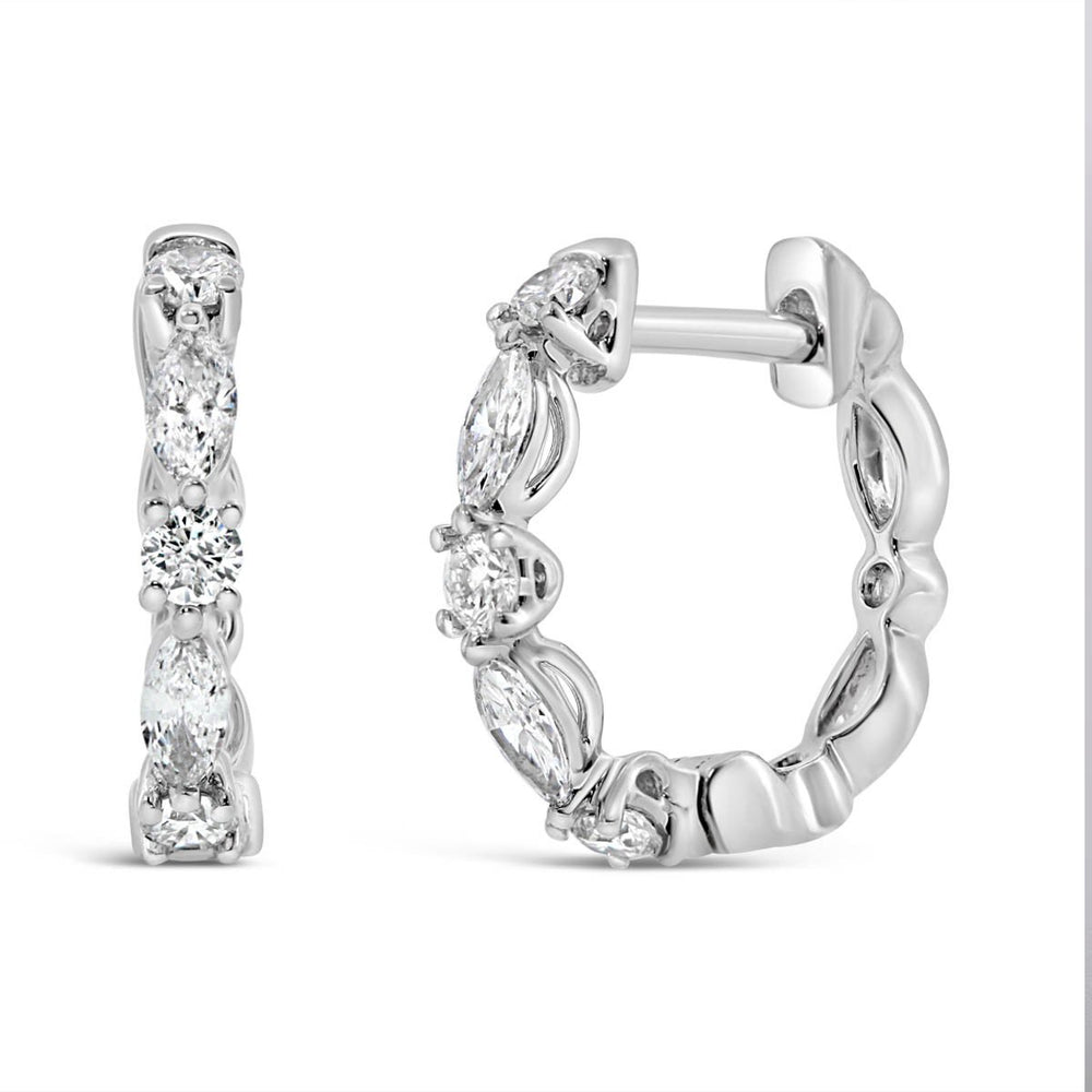 Alternating Round and Marquise Diamond Small Hoop Earrings - The Diamond Guys