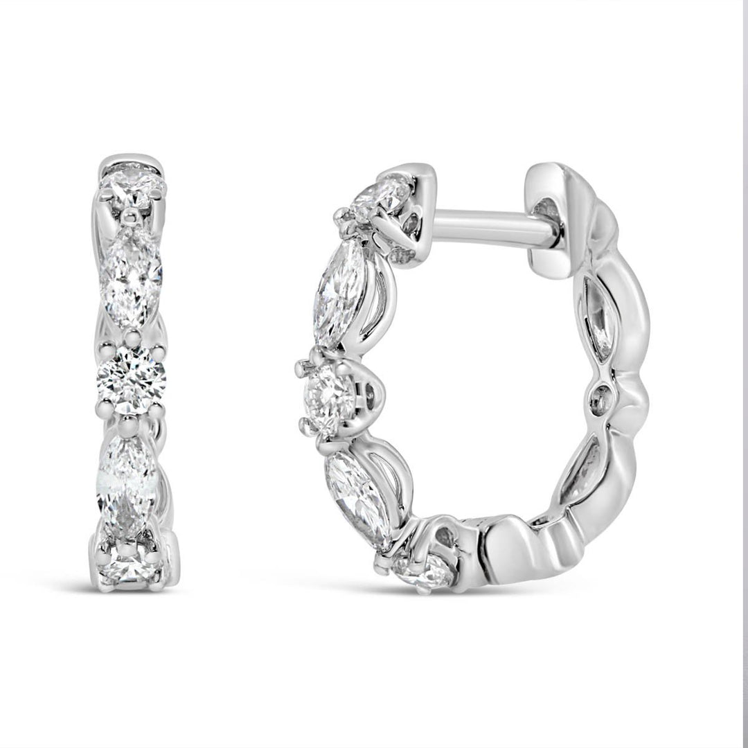 Alternating Round and Marquise Diamond Small Hoop Earrings - The Diamond Guys