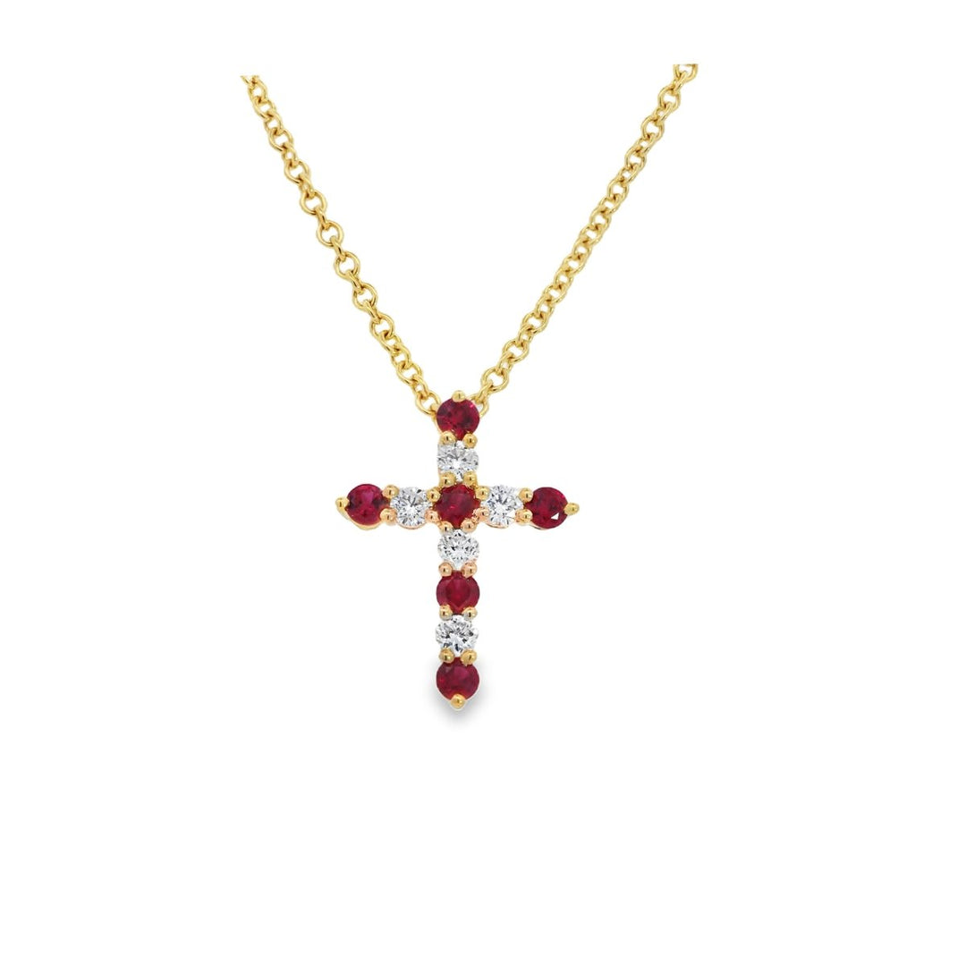 18K Yellow Gold Diamond & Ruby Cross Slider Pendant