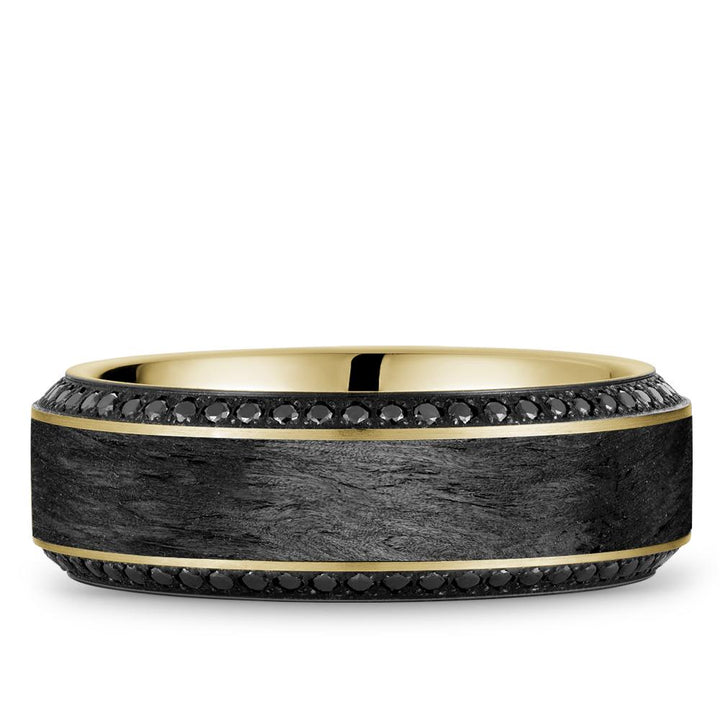 White Gold and Carbon Fiber Bleu Royale Men's 7.50mm Wide Wedding Band with Black Diamonds - RYL-217YBD75