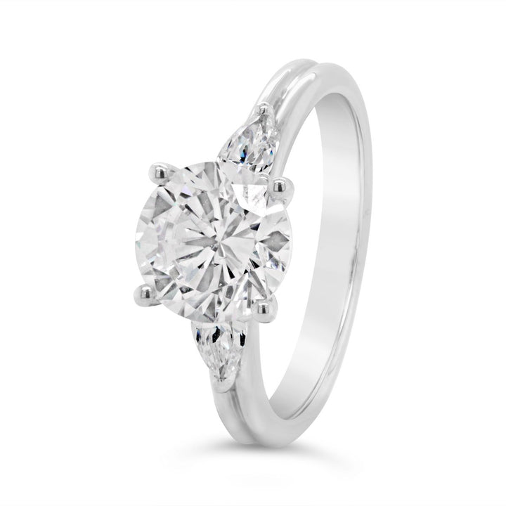 Three Stone Diamond Engagement Ring with Pear Shape Side Diamonds - The Diamond Guys