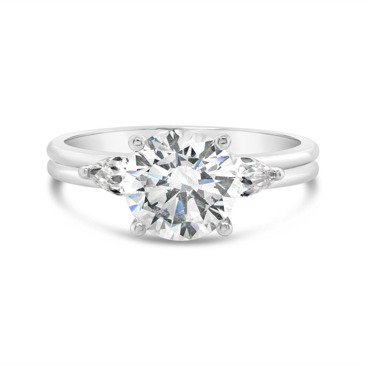 Three Stone Diamond Engagement Ring with Pear Shape Side Diamonds - The Diamond Guys
