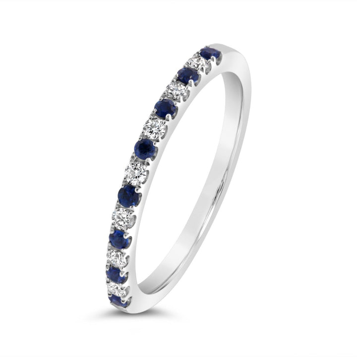 Half Way Set With Alternating Diamond and Blue Sapphire Band
