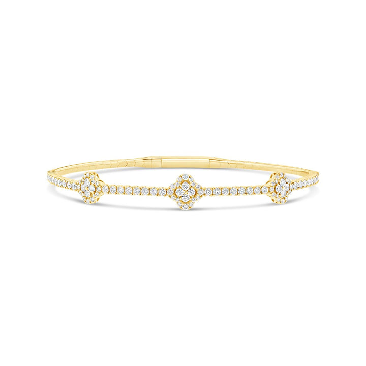 14K Yellow Gold Diamond Clover Cluster Bangle - The Diamond Guys