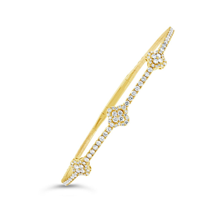 14K Yellow Gold Diamond Clover Cluster Bangle - The Diamond Guys