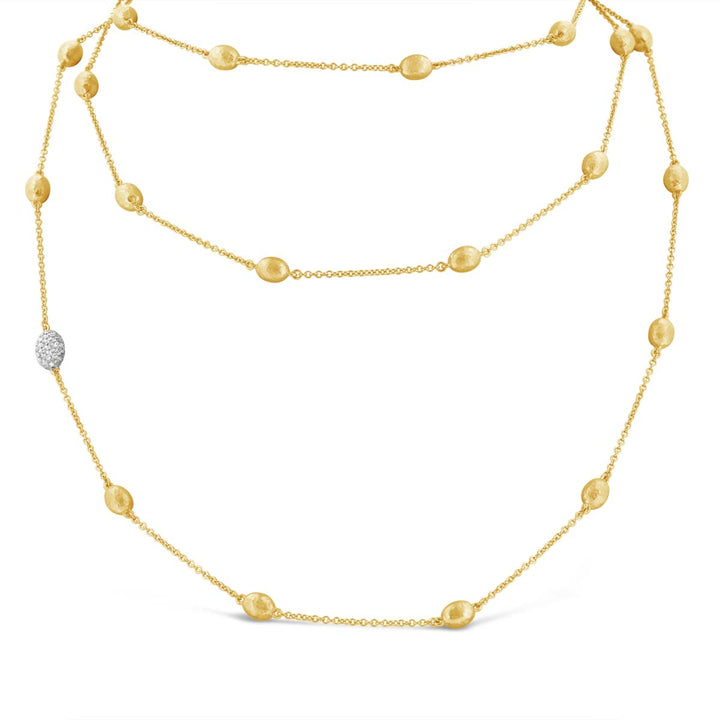 Opera Length Necklace w/ Pave Diamond & Satin Finish Beads
