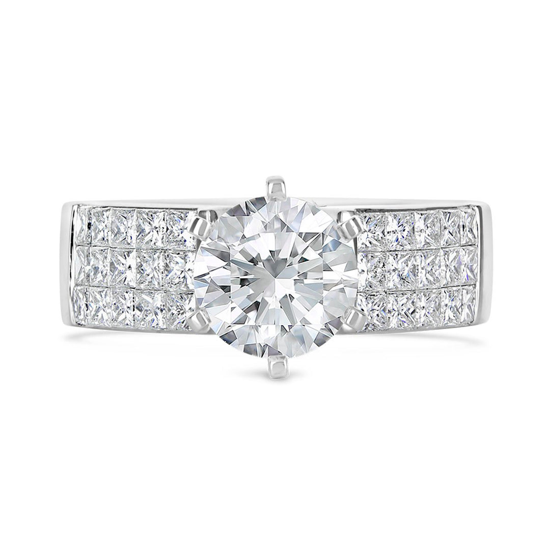 Wide Band Diamond Engagement Ring with Princess Cut Accent Diamonds - GR7787