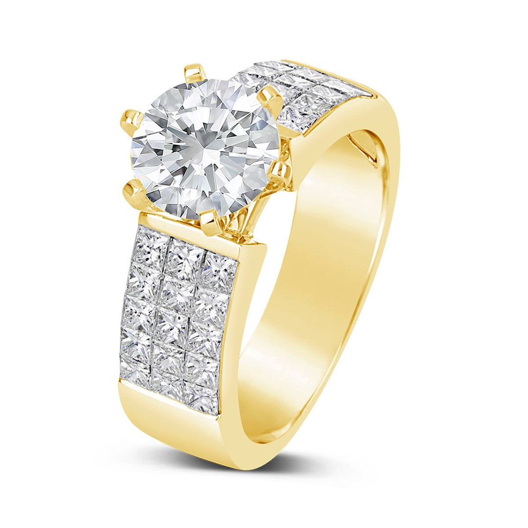 Wide Band Diamond Engagement Ring with Princess Cut Accent Diamonds - GR7787