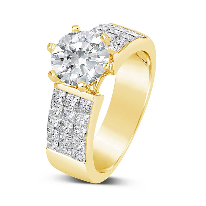 Wide Band Diamond Engagement Ring with Princess Cut Accent Diamonds - GR7787