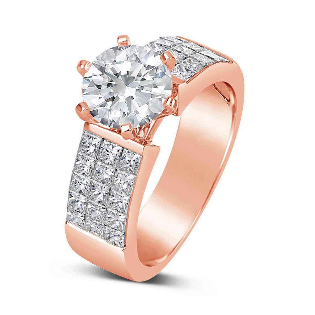 Wide Band Diamond Engagement Ring with Princess Cut Accent Diamonds - GR7787