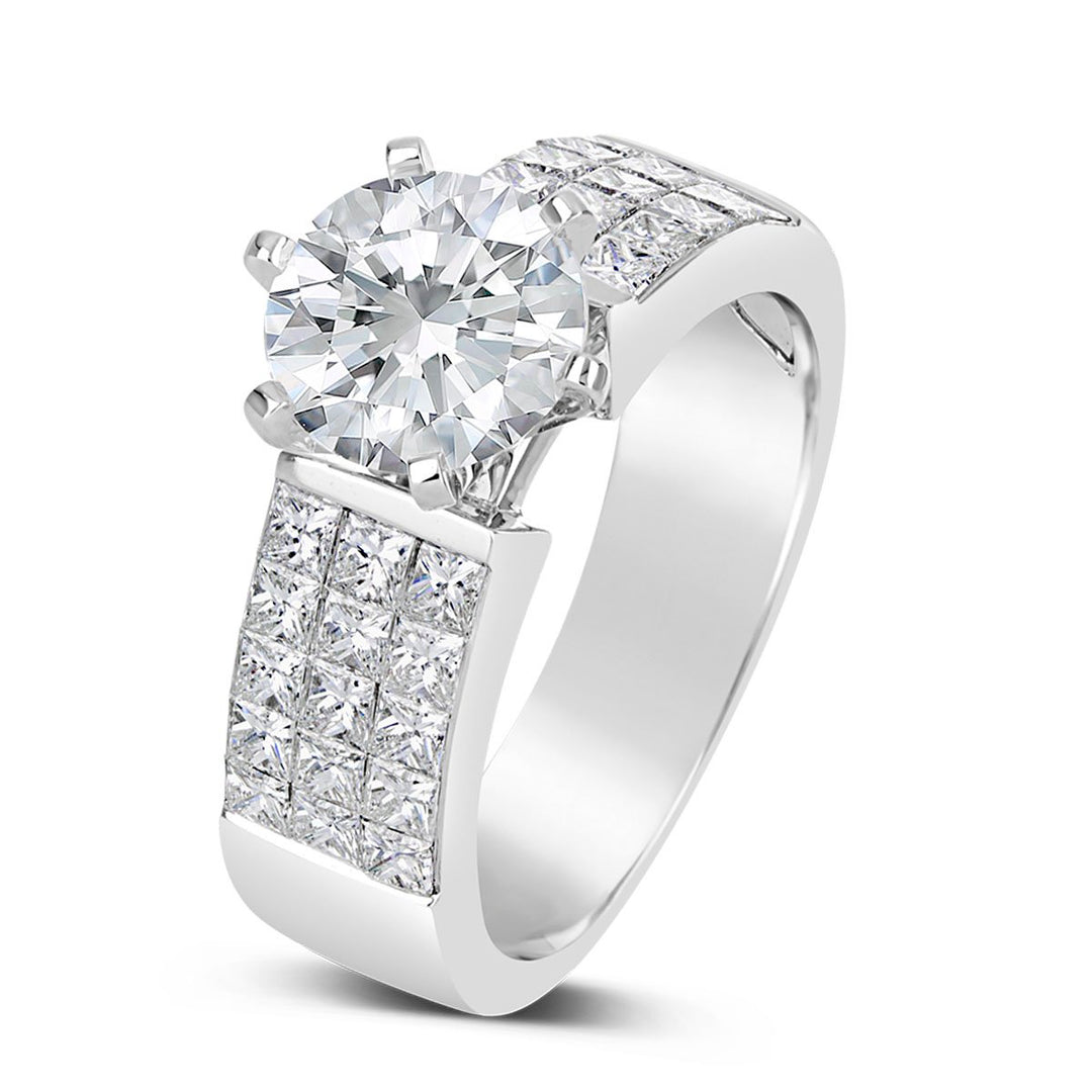 Wide Band Diamond Engagement Ring with Princess Cut Accent Diamonds - GR7787