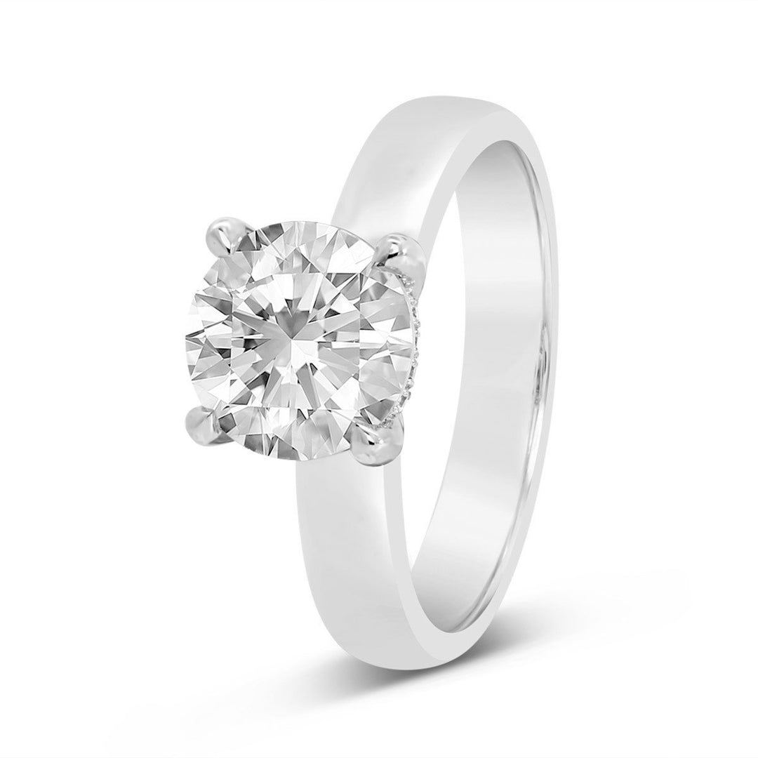 Wide Band Hidden Halo Solitaire Engagement Ring - N0549SMB