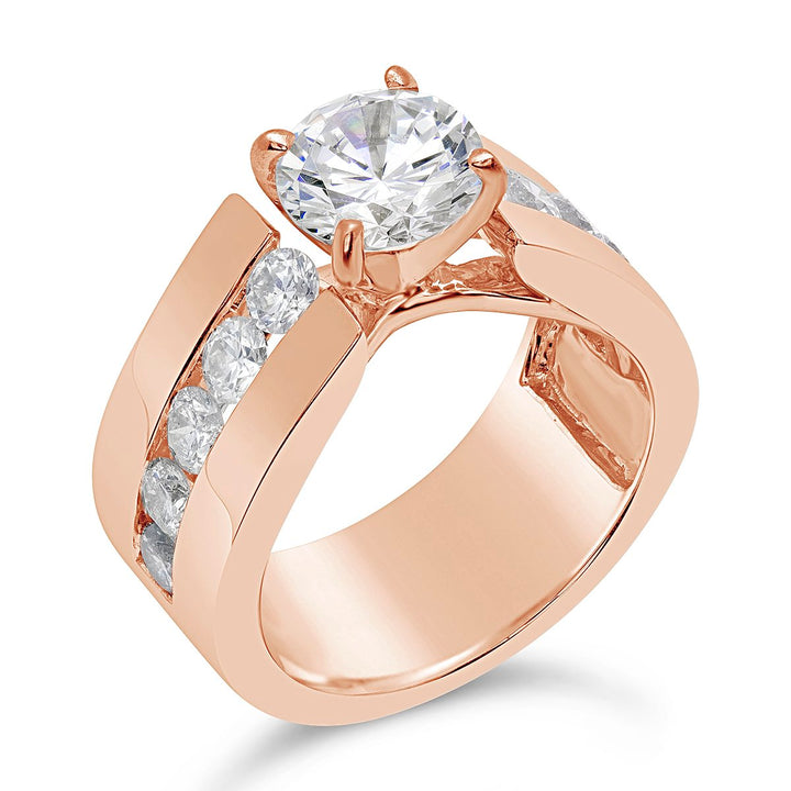 Wide Band Engagement Ring with Channel Set Side Diamonds