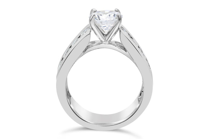 Wide Band Engagement Ring with Channel Set Side Diamonds