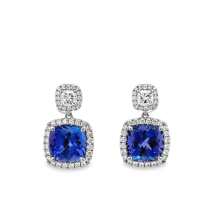 White Gold Diamond Halo Tanzanite Earrings