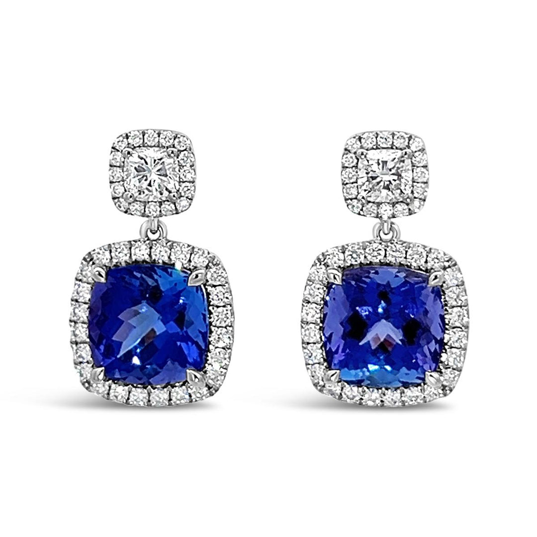 White Gold Diamond Halo Tanzanite Earrings