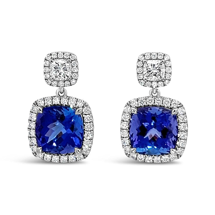White Gold Diamond Halo Tanzanite Earrings
