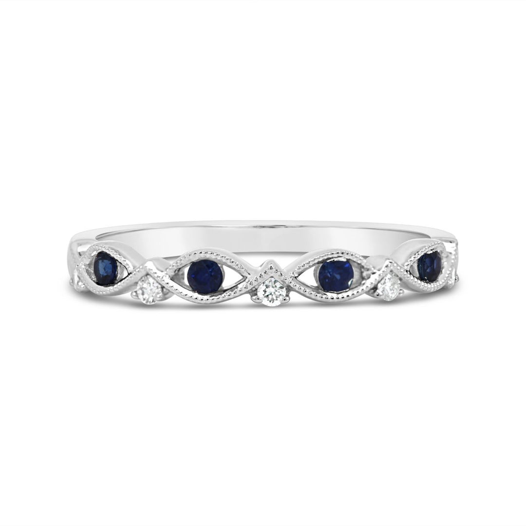 Milgrain Diamond & Sapphire Band  - 5R139903