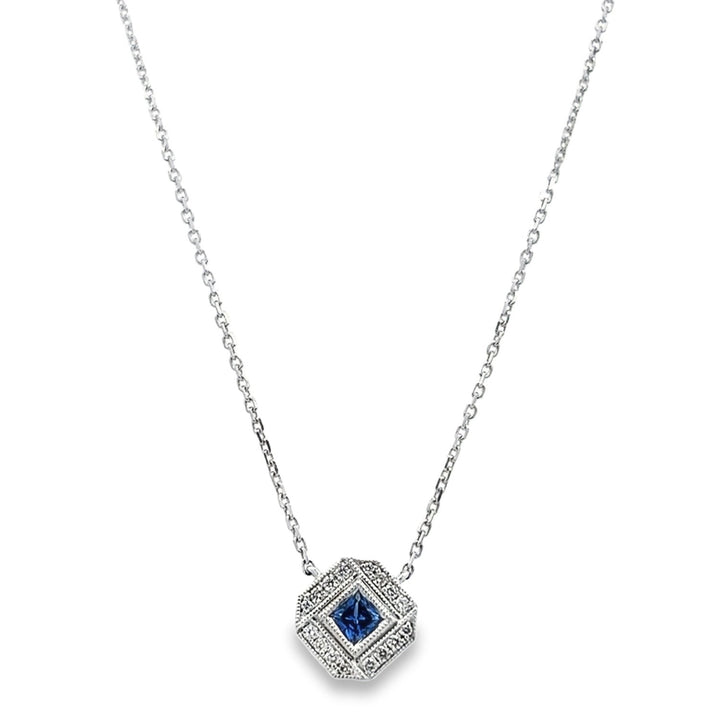 White Gold Diamond & Blue Sapphire Necklace - VNV01248