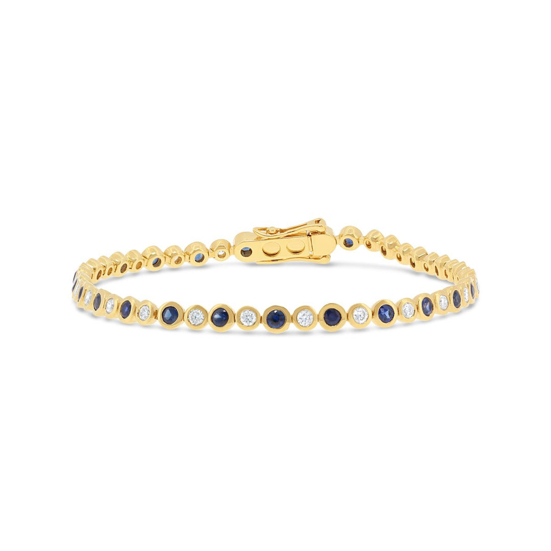 Alternating Diamond & Blue Sapphire Bezel Set Bracelet - The Diamond Guys