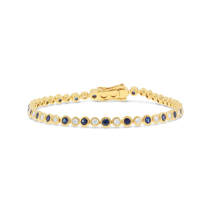 Alternating Diamond & Blue Sapphire Bezel Set Bracelet