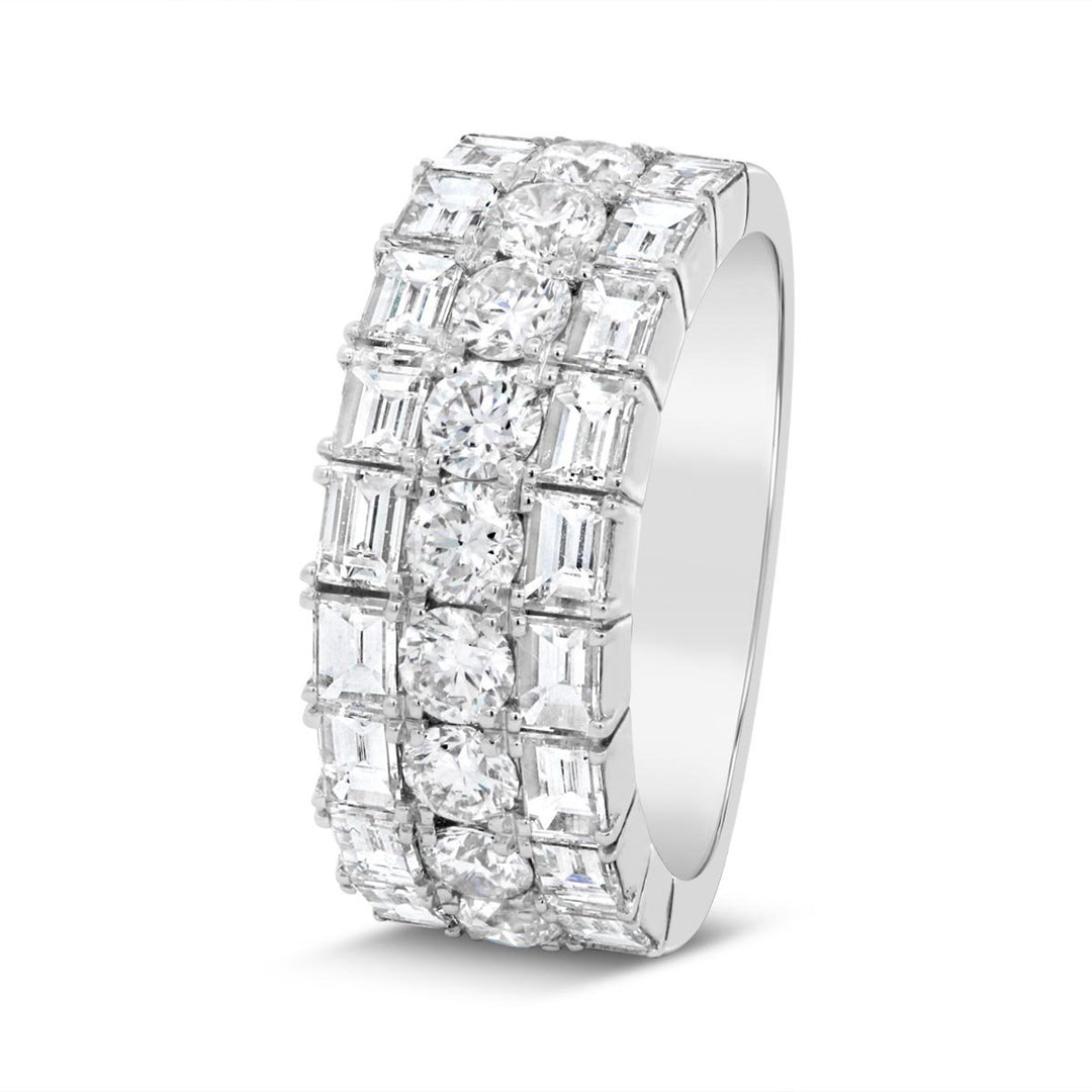Wide Band Three Row Round & Emerald Cut Diamond Band - R4035B - The Diamond Guys