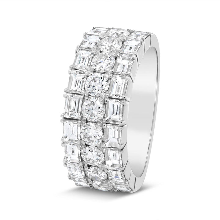 Wide Band Three Row Round & Emerald Cut Diamond Band - R4035B - The Diamond Guys