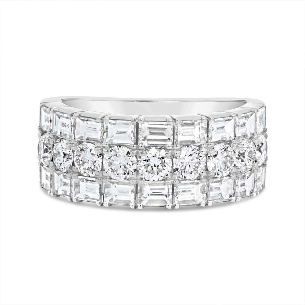 Wide Band Three Row Round & Emerald Cut Diamond Band - R4035B - The Diamond Guys