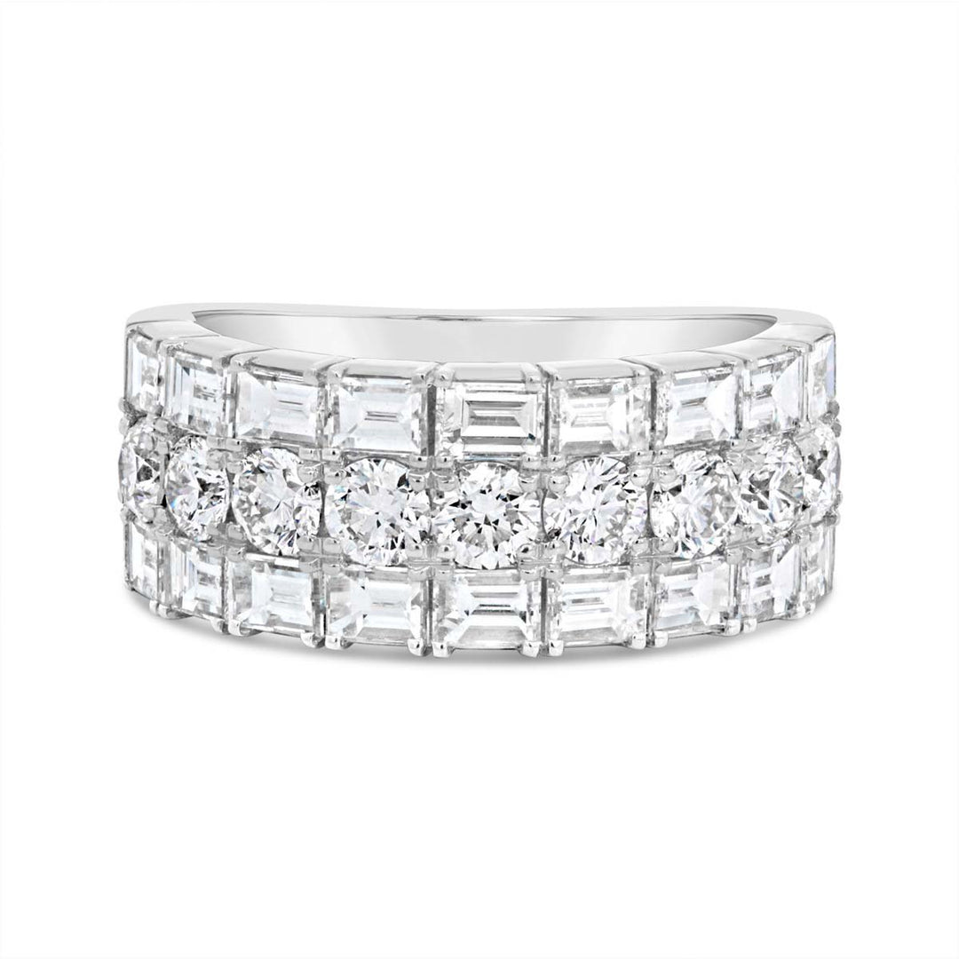 Wide Band Three Row Round & Emerald Cut Diamond Band - R4035B - The Diamond Guys