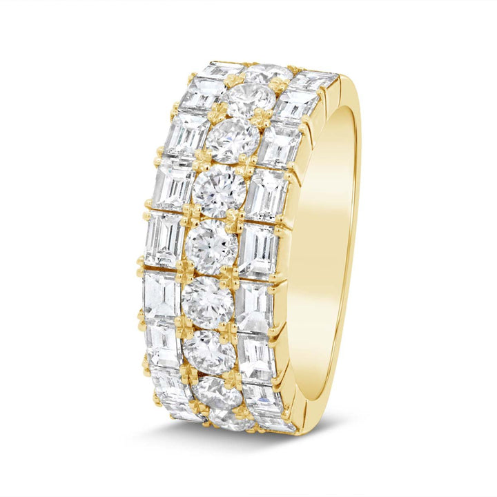 Wide Band Three Row Round & Emerald Cut Diamond Band - R4035B - The Diamond Guys