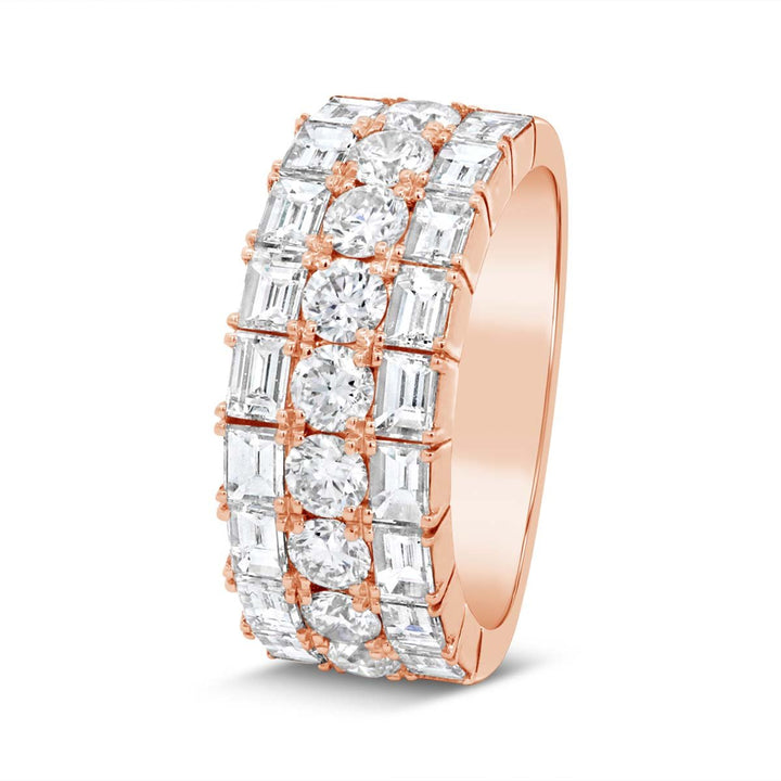Wide Band Three Row Round & Emerald Cut Diamond Band - R4035B - The Diamond Guys