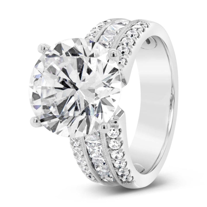 Wide Band Diamond Engagement Ring with Princess Cut Accent Diamonds - YJC3540R - The Diamond Guys