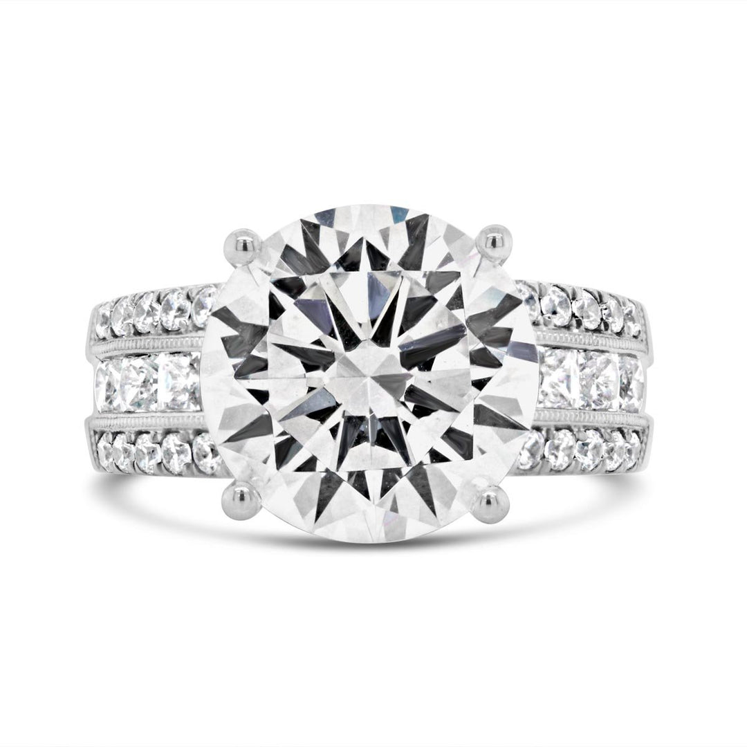 Wide Band Diamond Engagement Ring with Princess Cut Accent Diamonds - YJC3540R - The Diamond Guys