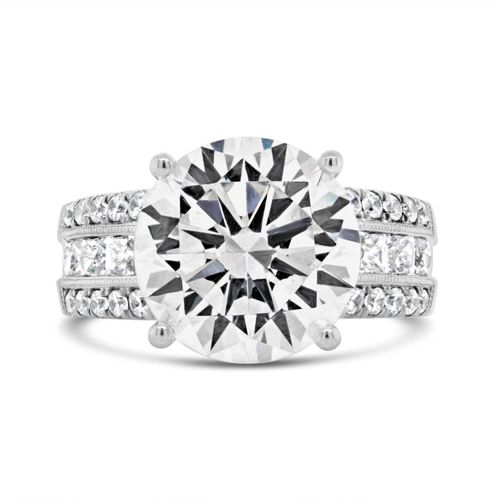 Wide Band Diamond Engagement Ring with Princess Cut Accent Diamonds - YJC3540R - The Diamond Guys