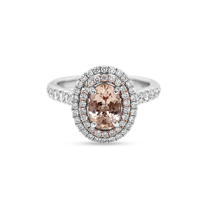 White & Rose Gold Morganite Diamond Double Halo Ring - YJA7647R