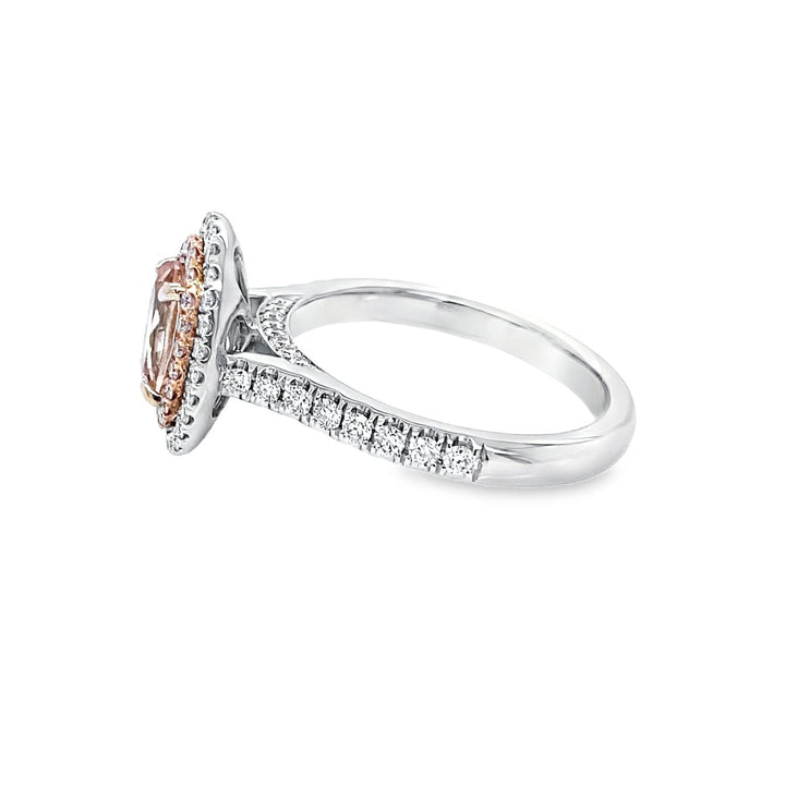 White & Rose Gold Morganite Diamond Double Halo Ring - YJA7647R