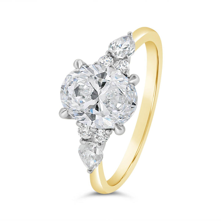 Two Tone Diamond Engagement Ring with Side Diamonds