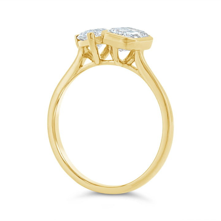 Lab Grown Moi et Toi Pear and Bezel Set Emerald Diamond Ring