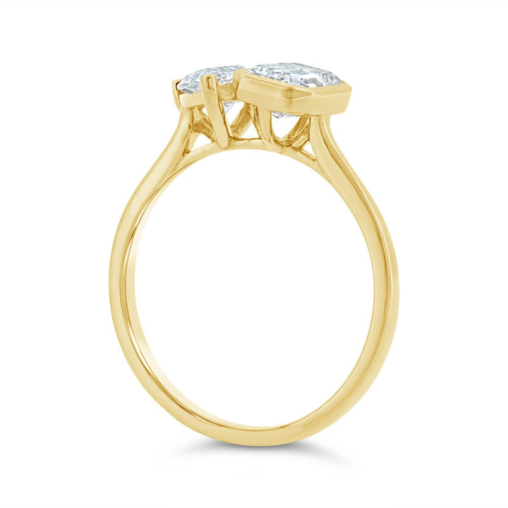 Lab Grown Moi et Toi Pear and Bezel Set Emerald Diamond Ring