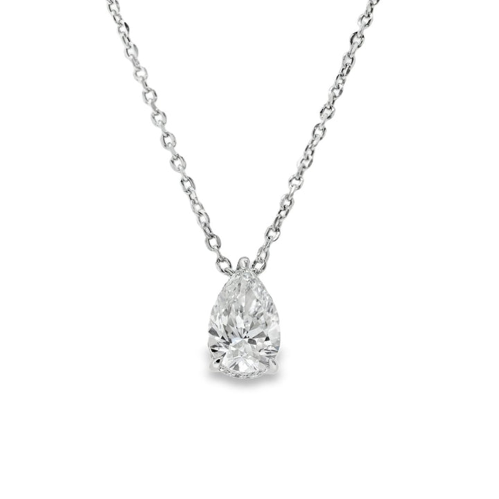Lab Grown Pear Shape Solitaire Necklace with Hidden Halo