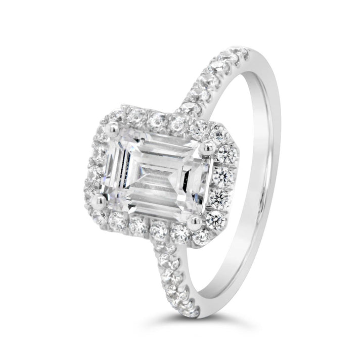 Emerald Cut Halo Diamond Engagement Ring