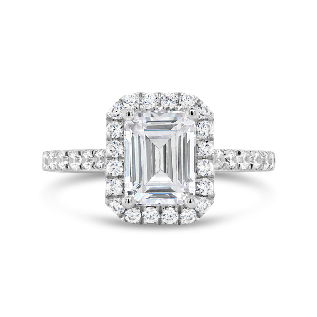 Emerald Cut Halo Diamond Engagement Ring
