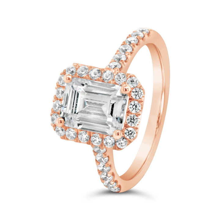 Emerald Cut Halo Diamond Engagement Ring