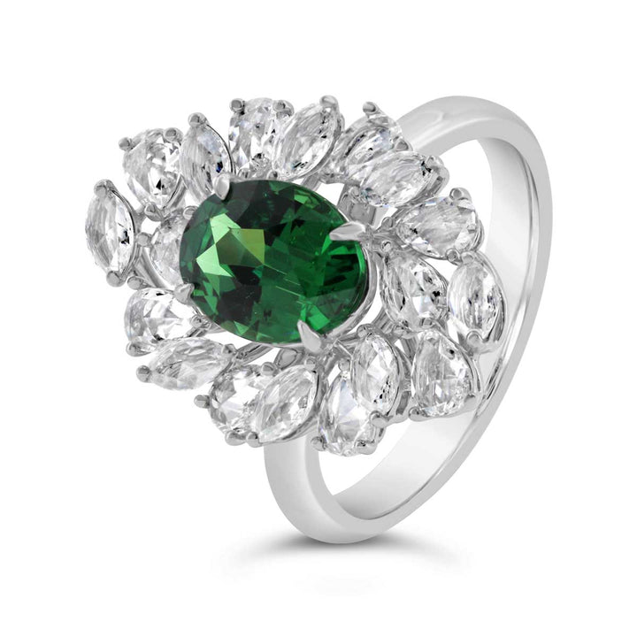 Rose Cut Diamond & Tsavorite Cocktail Ring