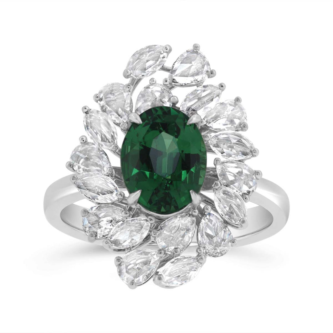 Rose Cut Diamond & Tsavorite Cocktail Ring