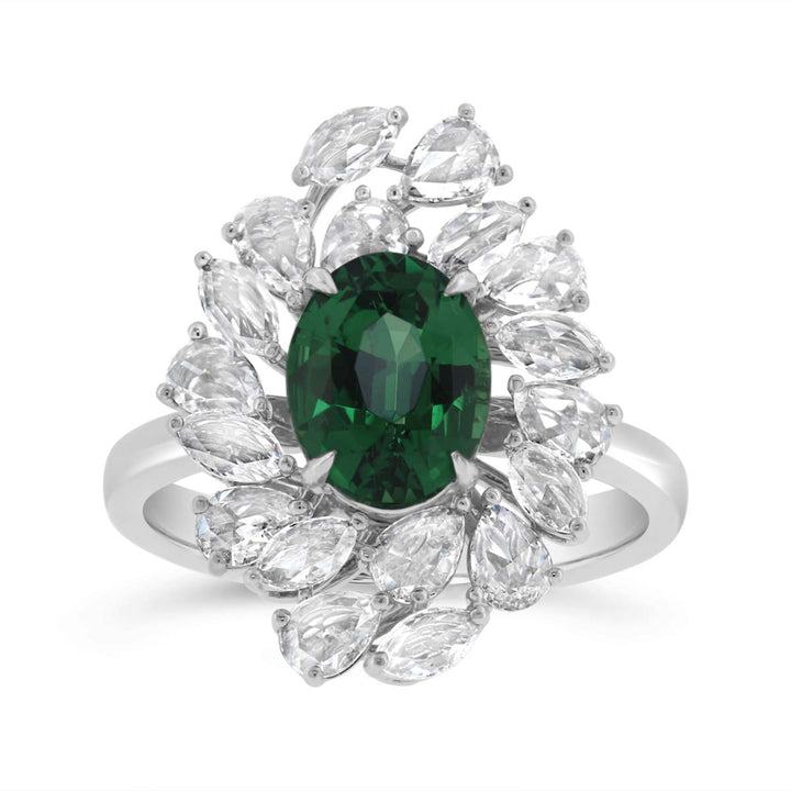 Rose Cut Diamond & Tsavorite Cocktail Ring